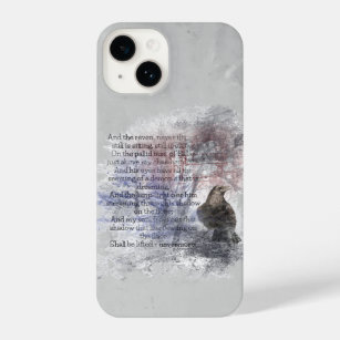 Watercolor Raven Bird and Edgar Allan Poe Poem iPhone 14 Case