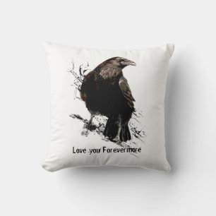 Watercolor Raven Bird Animal Art Black Quote Cushion