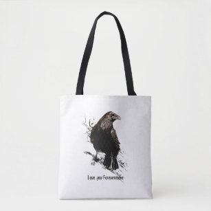 Watercolor Raven Bird Animal Art Black Quote Tote Bag