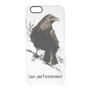 Watercolor Raven Bird Animal Art Black Quote Clear iPhone 6/6S Case