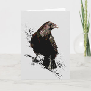 Watercolor Raven Bird Animal Art Card