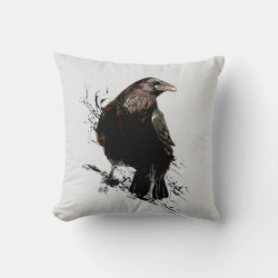 Watercolor  Raven Bird Animal  Art Cushion