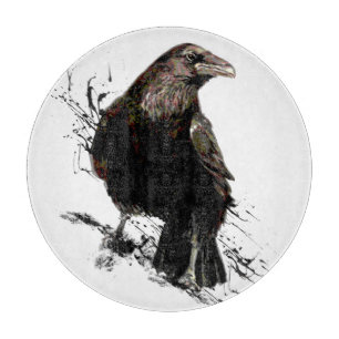 Watercolor  Raven Bird Animal  Art Cutting Board