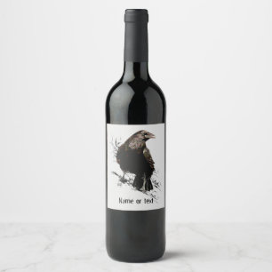 Watercolor  Raven Bird Animal  Art Personalise Wine Label