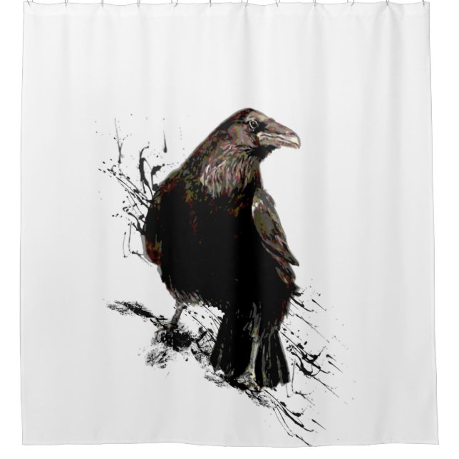 Watercolor Raven Bird Animal Art Shower Curtain (Front)