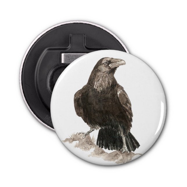 Watercolor Raven Bird Nature Art Bottle Opener (Front)