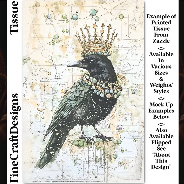 Watercolor Raven, Crown & Necklace DK8L Decoupage Tissue Paper (Creator Uploaded)