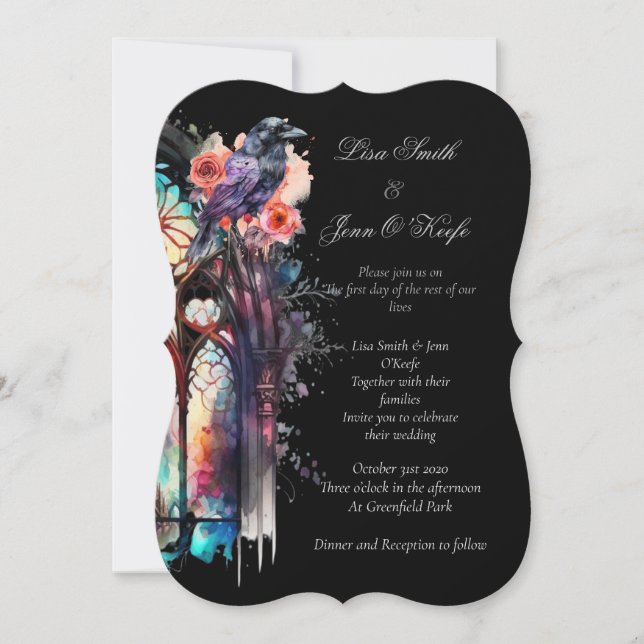 Watercolor Raven Moody Gothic Wedding Invitations (Front)