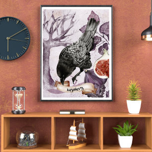 Watercolor Raven Purple Fantasy Gothic Nature Art  Poster
