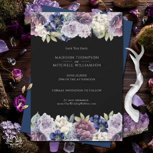 Watercolor Ravens Gothic Purple Floral Wedding Save The Date