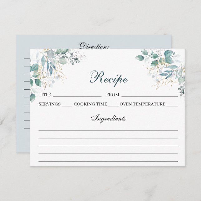 Watercolor Recipe Card (Front/Back)