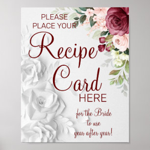 Watercolor Recipe Cards bridal shower game sign