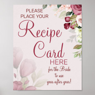 Watercolor Recipe Cards bridal shower game sign
