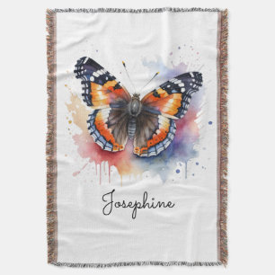 Watercolor Red Admiral Butterfly Name Throw Blanket
