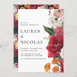 Watercolor Red Amaryllis Botanical Wedding Shower Invitation