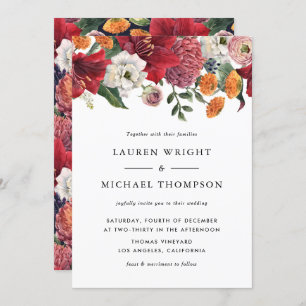 Watercolor Red Amaryllis Floral Wedding Invitation