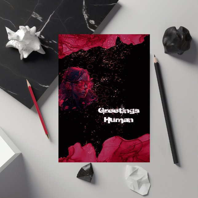 Watercolor Red and Black Flat Greeting Card (Creator Uploaded)