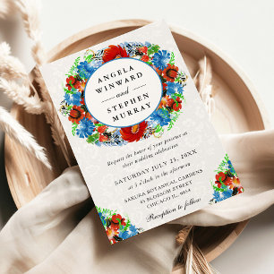 Watercolor Red and Blue Wreath Wedding Invitation
