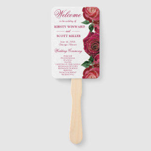 Watercolor Red and Gold Flowers Wedding Hand Fan
