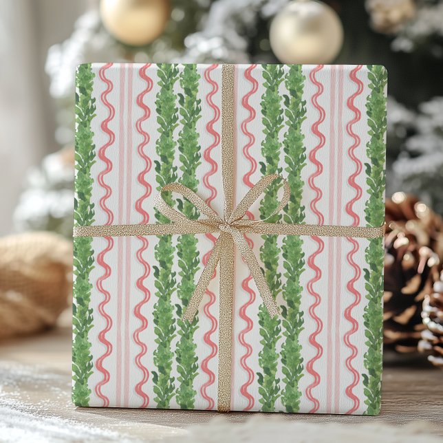 Watercolor Red and Green Christmas Garland Wrapping Paper (Creator Uploaded)