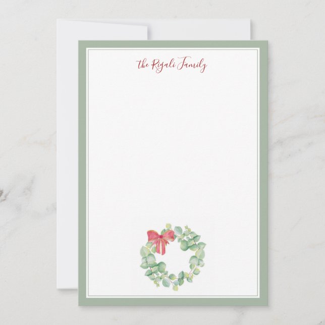 Watercolor Red and Green Christmas Wreath Card (Front)