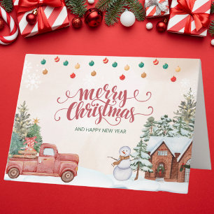 Watercolor Red and Green Merry Christmas Card
