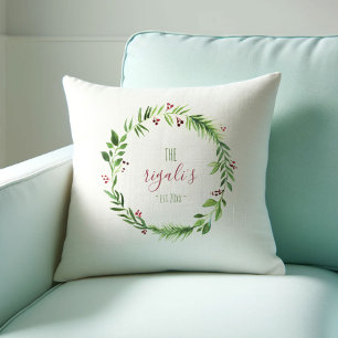 Watercolor Red and Green Personalised Christmas Th Cushion