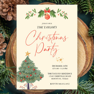 Watercolor Red and Green Tree Christmas Party Invitation