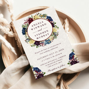 Watercolor Red and Navy Winter Wreath Wedding Invitation