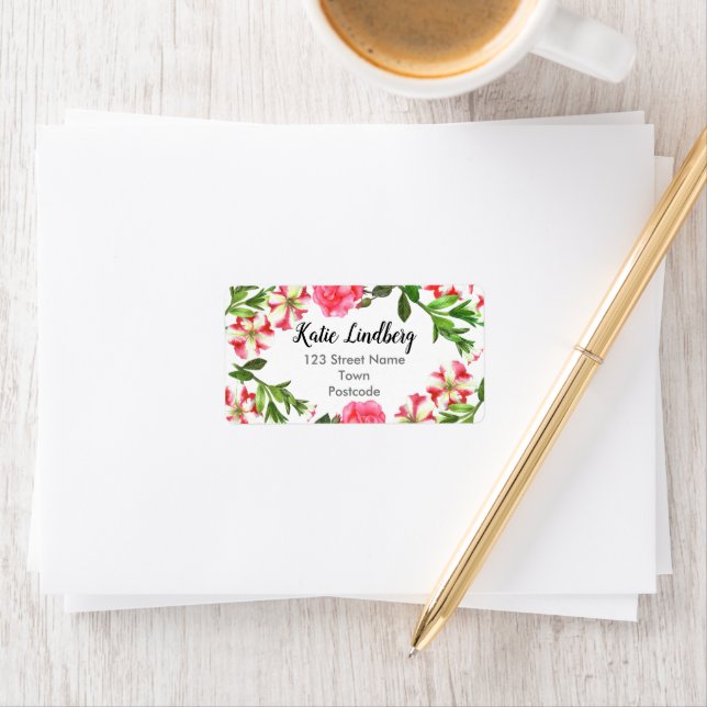 Watercolor Red and Pink Floral Illustration Label (Insitu)