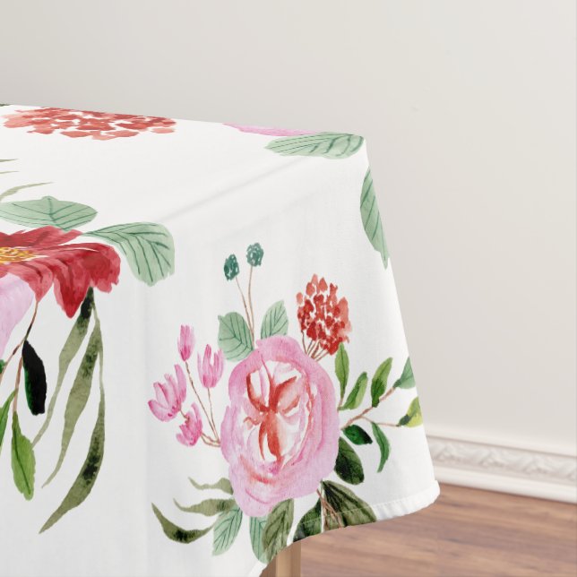Watercolor Red and Pink Floral Seamless Pattern  Tablecloth (In Situ)