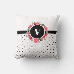 Watercolor Red and Pink Flowers Wreath Circle Cushion