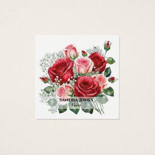 Watercolor Red and Pink Roses Business Cards