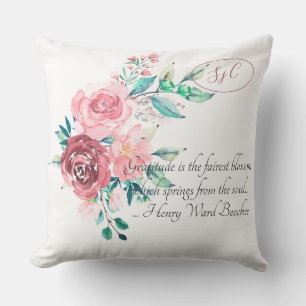 Watercolor Red and Pink Roses Gratitude Floral Cushion