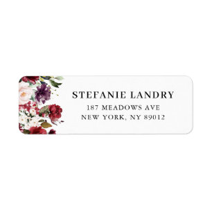 Watercolor Red and Purple Autumn Floral Garland Return Address Label