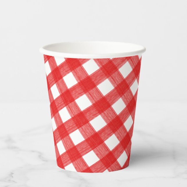 Watercolor Red and White Plaid Paper Cup (Front)