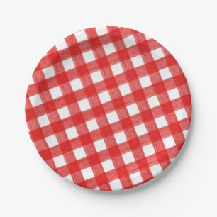 Watercolor Red and White Plaid Paper Plate