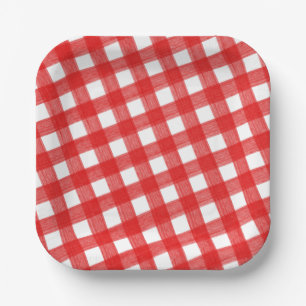 Watercolor Red and White Plaid Paper Plates