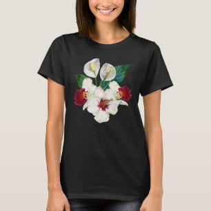 Watercolor Red And White Summer Tropical Bouquet T-Shirt