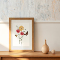 Watercolor Red and Yellow Poppies Flowers