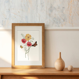 Watercolor Red and Yellow Poppies Flowers Poster