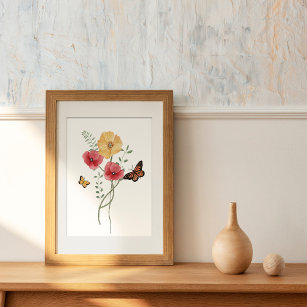 Watercolor Red and Yellow Poppies Flowers Poster