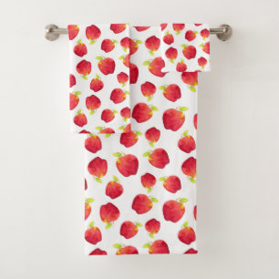 Watercolor Red Apple Pattern Bath Towel Set