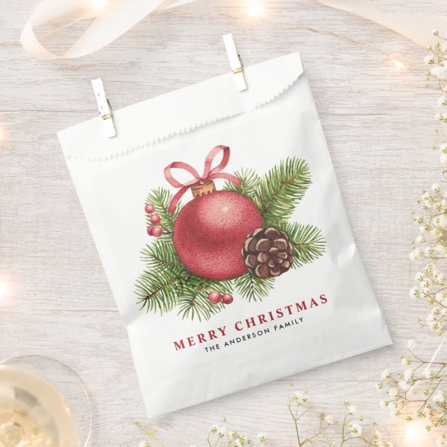 Watercolor Red Ball Ornament Merry Christmas Favour Bag (Clipped)