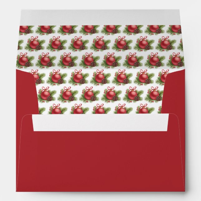 Watercolor Red Ball Ornament Red Christmas Envelope (Back (Bottom))
