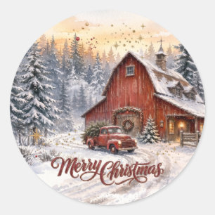 Watercolor Red Barn Christmas Stickers