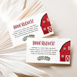 Watercolor Red Barn Farm Baby Shower Book Request Enclosure Card