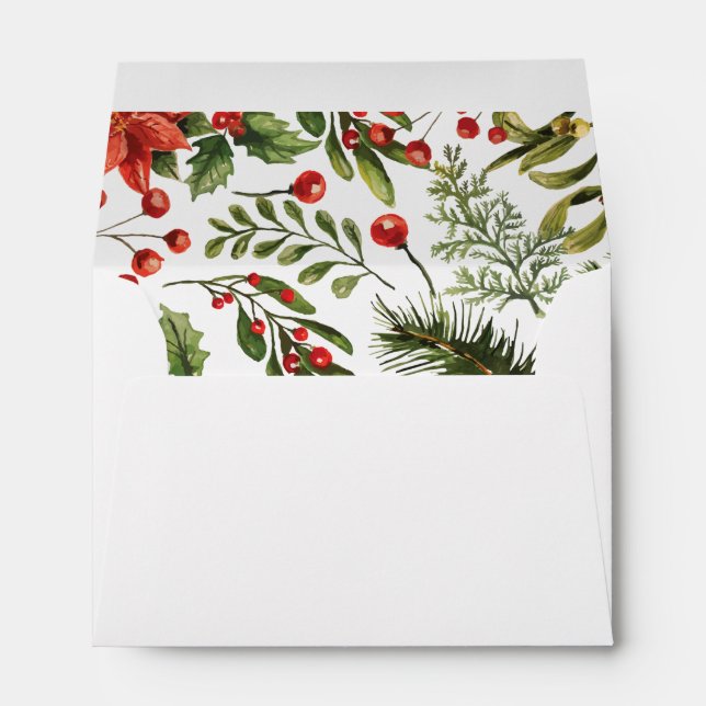 Watercolor Red Berries Christmas Custom Envelope (Back (Bottom))