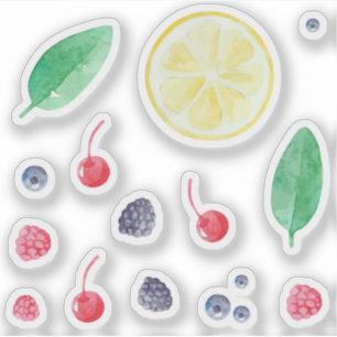 Watercolor red berries fruits set