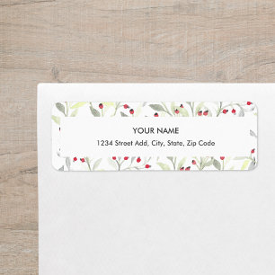 Watercolor Red Berries Return Address Label